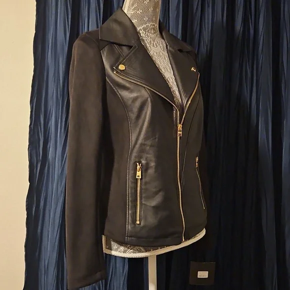 Marc New York Black Faux Leather Biker Jacket sz Small - Picture 3 of 13